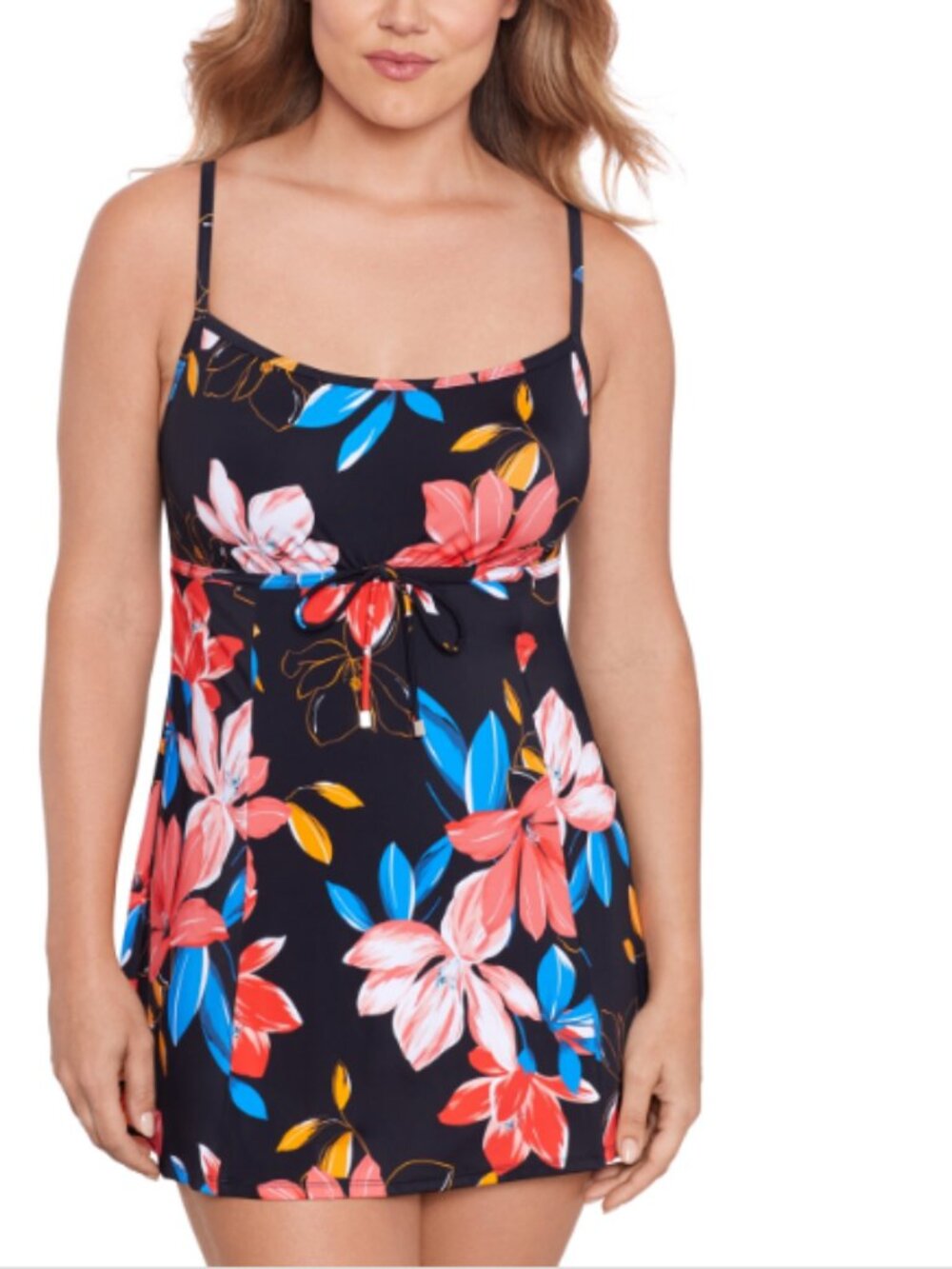 Swim Solutions Women's Floral-Print Empire Swim Dress Multicolor Size 14 9356